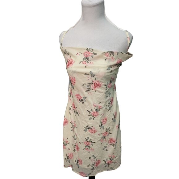 Reverse Womens Backless Dress Size L Yellow Pink Floral Strappy Rose Print Chic - Picture 11 of 12